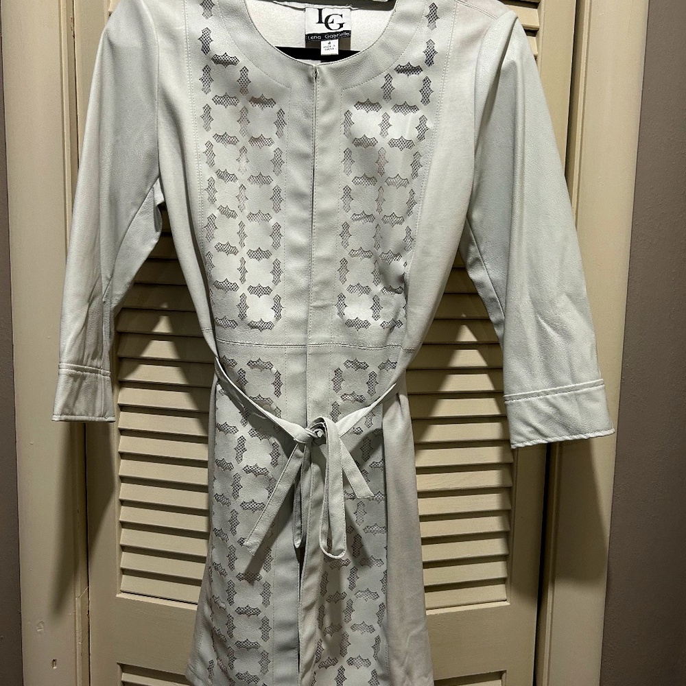 Lena Gabrielle LG Long Faux Leather White jacket with cut out design